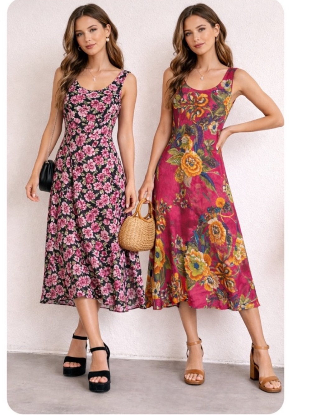 ST.HELENA floral multi color pink reversible shaffon mid dress size M y2k Fariy